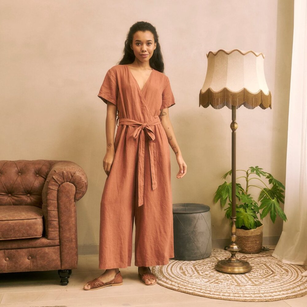 Black Linen Wrap Jumpsuit